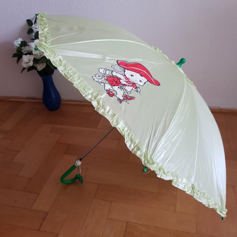 Baba mintás fodros félautomata gyerek esernyő síppal – almazöld-piros