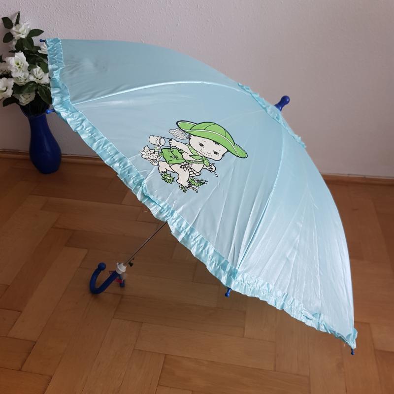 Baba mintás fodros félautomata gyerek esernyő síppal – kék-zöld