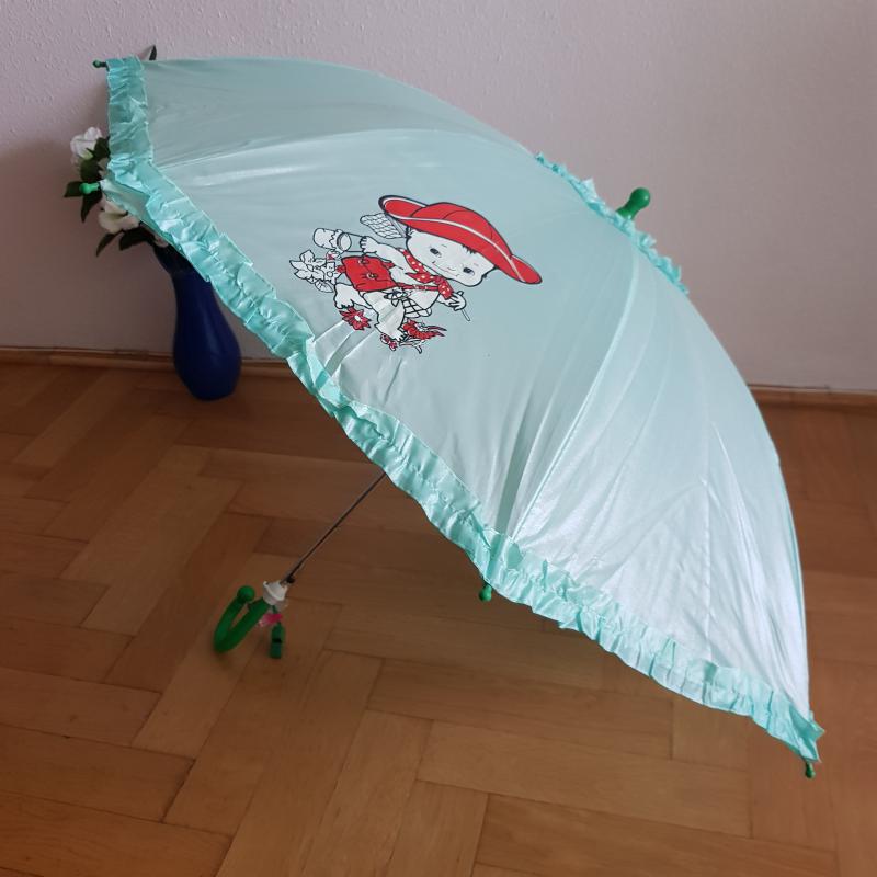 Baba mintás fodros félautomata gyerek esernyő síppal – menta-piros