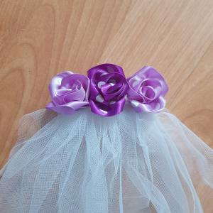 1 rétegű, lila virágos, HÓFEHÉR menyasszonyi fátyol (56.1)