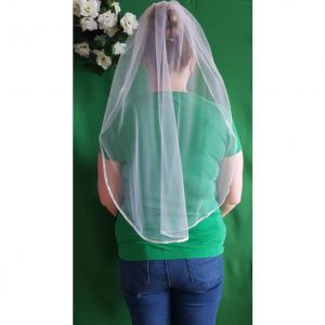 1 rétegű, szatén szélű, HÓFEHÉR menyasszonyi fátyol (15.1)