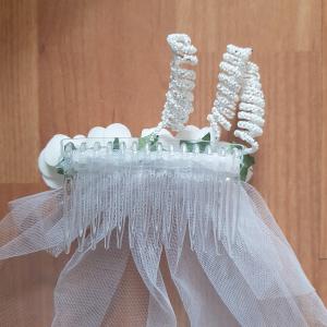 1 rétegű, virágos, EKRÜ MINI menyasszonyi fátyol (39.2)