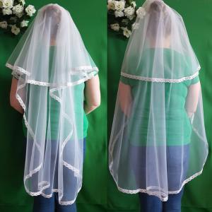 2 rétegű, csipkés szélű, HÓFEHÉR menyasszonyi fátyol (77.1)