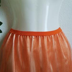 2 rétegű narancs színű, csillogós midi tüll szoknya