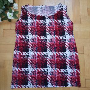 2XL-es egyedi készítésű, piros-fehér-fekete, ujjatlan miniruha, hosszított felső, tunika