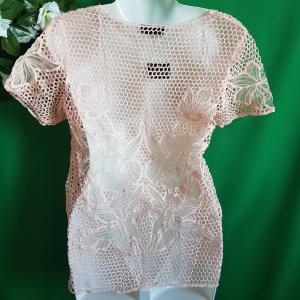 34-es barack színű csipkepóló, rövid ujjú blúz, felső