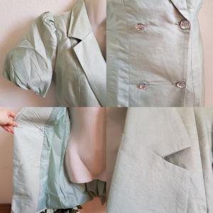 38-as/S-es csillogós, mentazöld puffos ujjú blézer ruha, mini ruha gyémánt hatású gombokkal