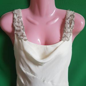 38-as/S-es ekrü színű, gyöngyös vállú menyasszonyi vintage ruha, estélyi ruha, alkalmi ruha