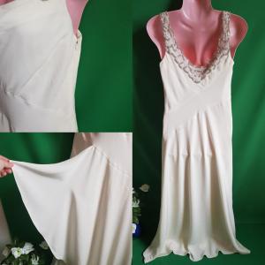 38-as/S-es ekrü színű, gyöngyös vállú menyasszonyi vintage ruha, estélyi ruha, alkalmi ruha