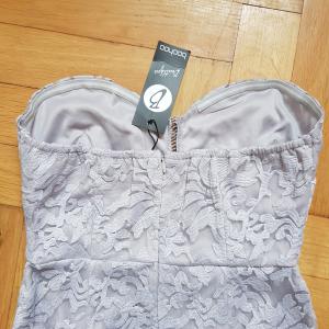 38-as/S-es ezüst csipke ruha, alkalmi midi ruha, koktél ruha