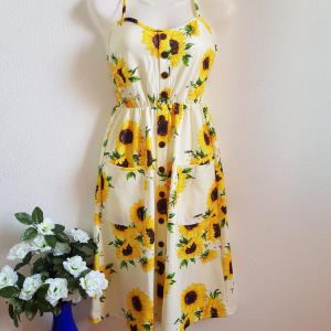 38-as/S-es napraforgó virág mintás midi ruha
