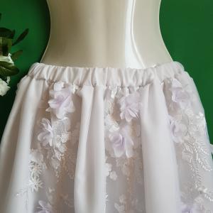 3D virágos, csipkés, hímzett hófehér rövid menyasszonyi szoknya