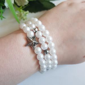 3db-os hófehér gyöngyös karkötő szett csillagokkal