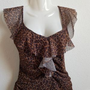 40-es/M-es párducmintás, fodros mini ruha, bodycon ruha