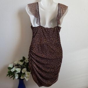 40-es/M-es párducmintás, fodros mini ruha, bodycon ruha