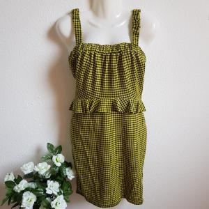 40-es/M-es sárga-fekete kockás, fodros mini ruha