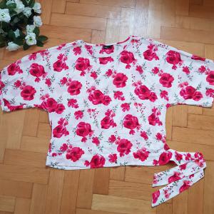 42-es rózsa mintás, ¾-es, denevér ujjú blúz, felső
