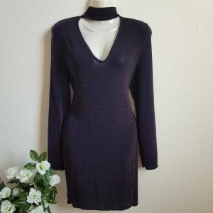 42-es/M-es sötétkék arany glitteres nyakpántos, hosszú ujjú alkalmi ruha, miniruha