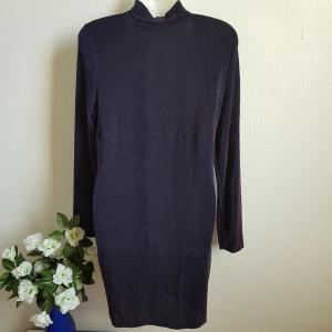 42-es/M-es sötétkék arany glitteres nyakpántos, hosszú ujjú alkalmi ruha, miniruha