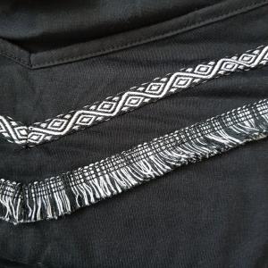 42-es/XL-es fekete színű, dupla spagettipántos, rojtos póló, felső