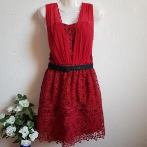 44-es/L-es borvörös csipke alkalmi ruha, midi ruha