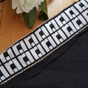 44-es/L-es fekete, strasszköves tunika, hosszított póló, oversize felső