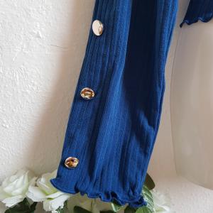 44-es/L-es kék színű, bordázott hosszú ujjú crop top, póló
