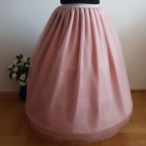 5 rétegű átmenetes púder maxi tüll szoknya csillogós derékkal