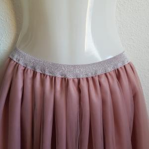 5 rétegű átmenetes púder midi tüll szoknya csillogós derékkal