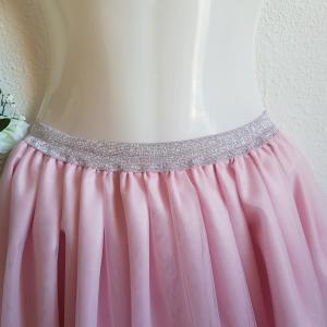 5 rétegű rózsaszín maxi tüll szoknya csillogós derékkal
