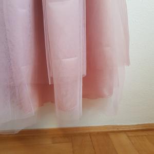 5 rétegű, tépett hatású, átmenetes púder midi tüll szoknya csillogós derékkal