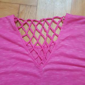 54-os/3XL-es csomózott háló díszes rövid ujjú póló, felső
