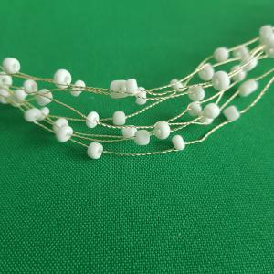 7 szálas fehér gyöngyös menyasszonyi hajdísz, hajkoszorú, hajdrót