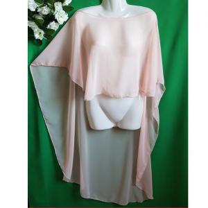 Barack színű muszlin pelerin, elöl rövid, hátul hosszú alkalmi válltakaró