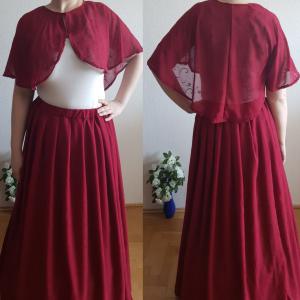 Borvörös színű hímzett muszlin pelerin, válltakaró