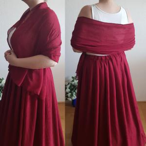 Borvörös színű hímzett muszlin sál, kendő, vállkendő, stóla