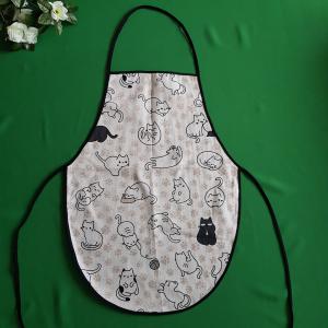 Cica mintás pamut konyhai kötény fekete szegéllyel