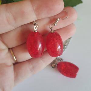 Csillogós piros ékszerszett: nyaklánc + fülbevaló