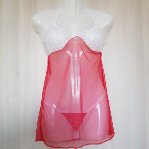 Csipkés, piros fehérnemű szett: babydoll + tanga bugyi