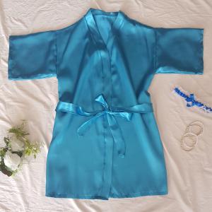 Egyszínű türkizkék szatén köntös – kb. M-es