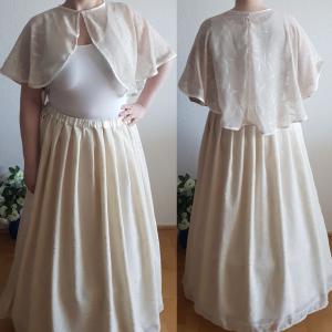 Ekrü színű, szatén szegélyes hímzett muszlin pelerin, válltakaró