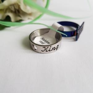 Ezüst és kék színű, KING és QUEEN feliratos páros gyűrű, gyűrűpár