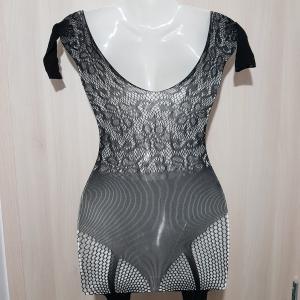 Fekete Bodycon testhezálló egész alakos necc ruha / body, testharisnya