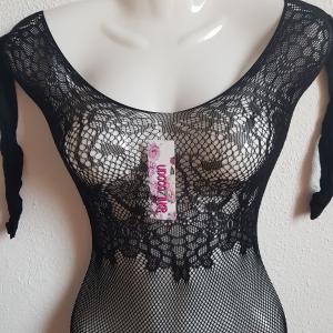 Fekete Bodycon testhezálló egész alakos necc ruha / body, testharisnya