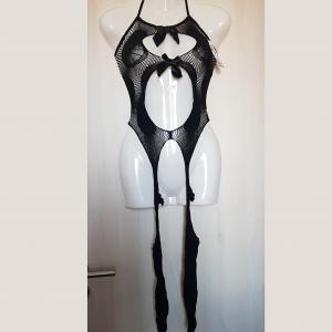 Fekete Bodycon testhezálló masni necc ruha / body