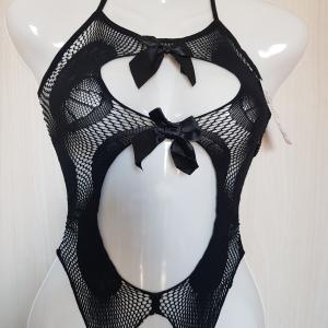Fekete Bodycon testhezálló masni necc ruha / body