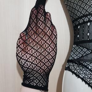 Fekete Bodycon testhezálló necc ruha / hosszú ujjú body