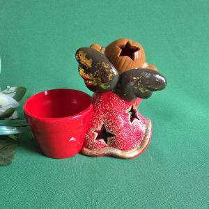 Harmonikázó angyalka díszes mini virágtartó cserép, karácsonyi mécsestartó, gyertyatartó