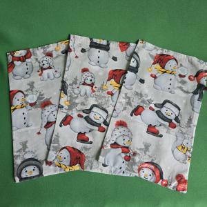 Hóember mintás mikulás zsák, textil ajándéktasak