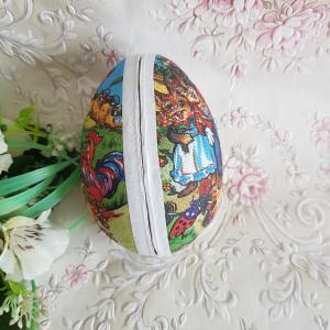 Húsvéti, nyuszi mintás, tojás alakú papírmasé ajándékdoboz, tartó